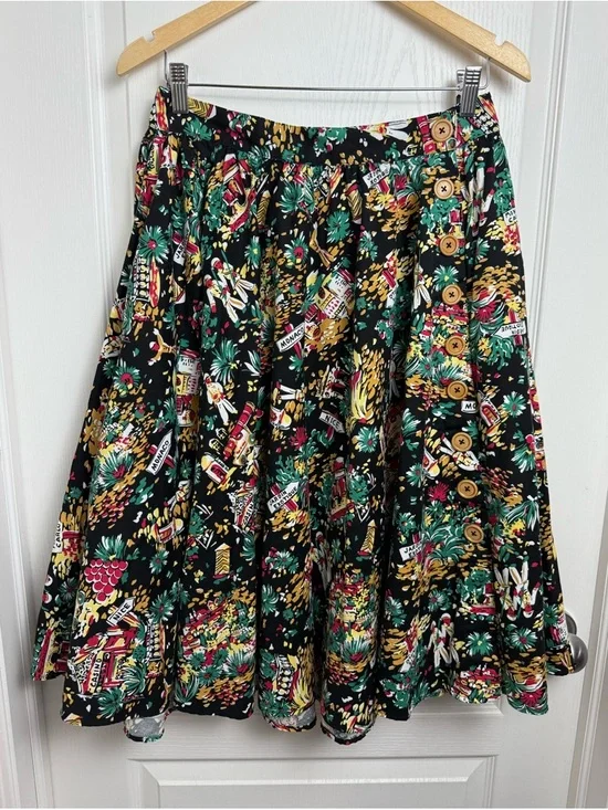 Hell Bunny Monte Carlo Circle Skirt Size Large Black 50s Inspired Rockabilly - Picture 2 of 8